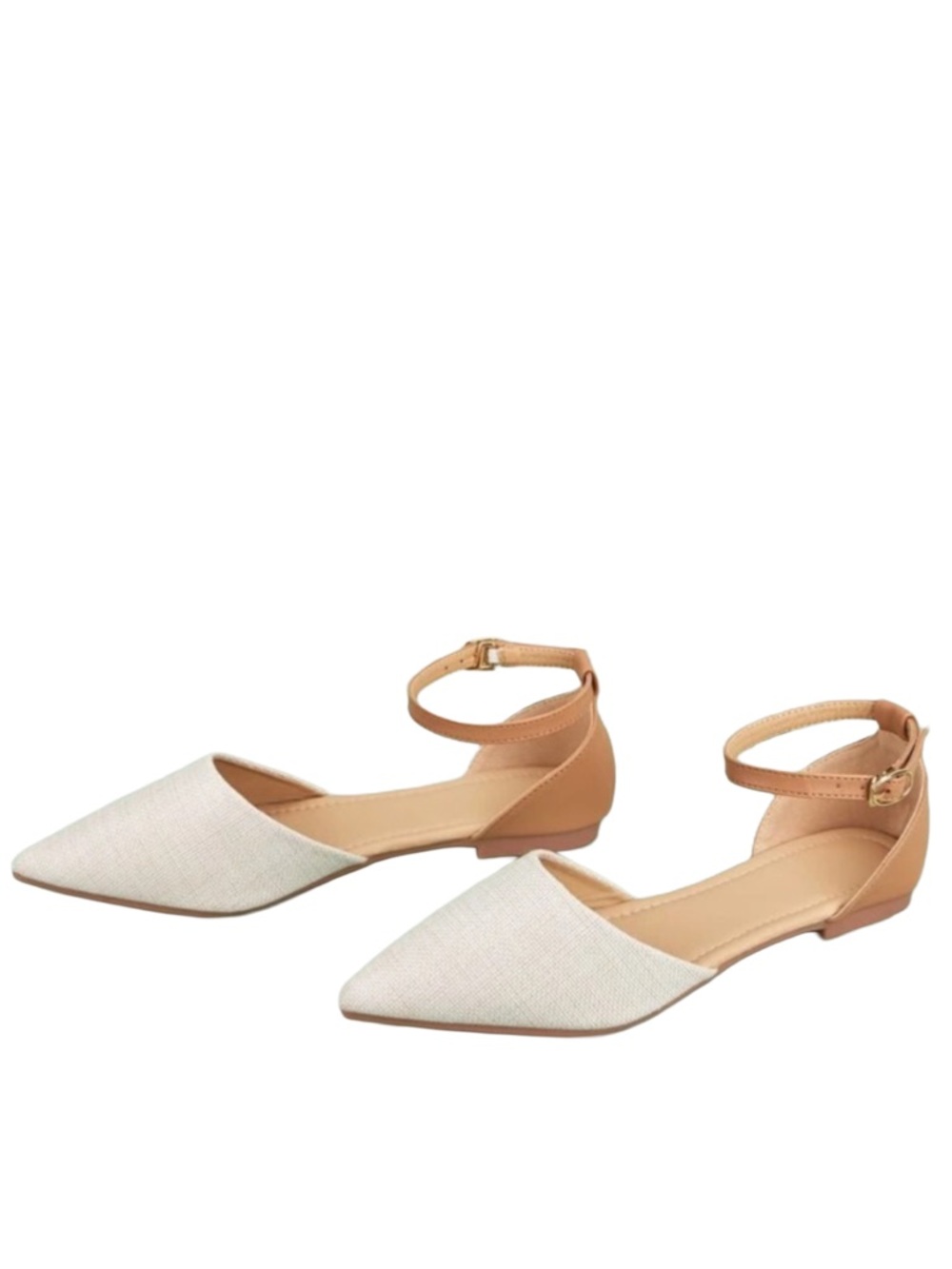 Women’s Cream and Tan Pointed Toe Flats with Hook/Hanging Buckle